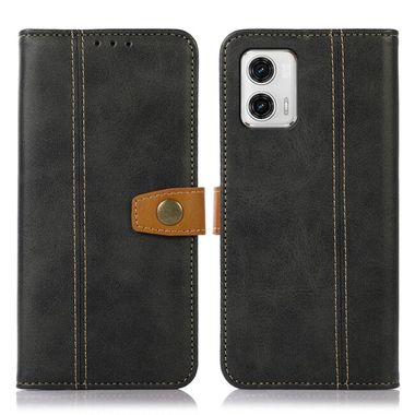 Peňaženkové kožené puzdro Stitching Pattern Calf na Moto G73 5G - Čierna