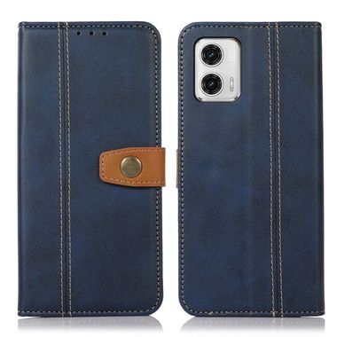 Peňaženkové kožené puzdro Stitching Pattern Calf na Moto G73 5G - Modrá