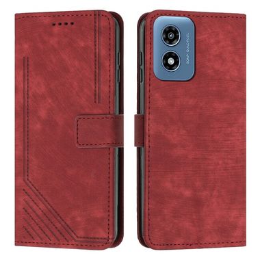 Peňaženkové kožené puzdro Stripe na Motorola Moto G04/ G24 - Červená