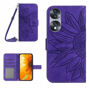 Peňaženkové kožené puzdro Sun Flower na Honor 70 - Tmavo fialová