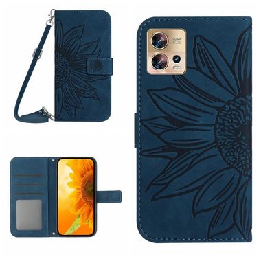 Peňaženkové kožené puzdro Sun Flower na Motorola Edge 30 Fusion - Atramentovo modrá