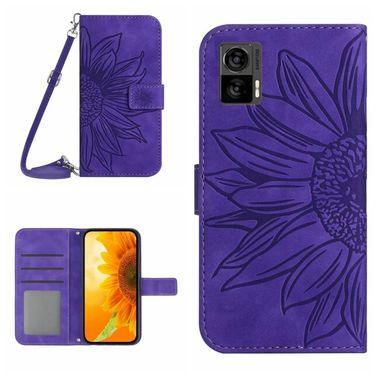 Peňaženkové kožené puzdro Sun Flower na Motorola Edge 30 Neo - Tmavo fialová