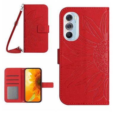 Peňaženkové kožené puzdro Sun Flower na Motorola Edge 30 Ultra - Červená