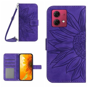 Peňaženkové kožené puzdro Sun Flower na Motorola Edge 40 Neo - Tmavo fialová