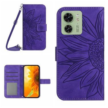 Peňaženkové kožené puzdro Sun Flower na Motorola Edge 40 - Tmavo fialová