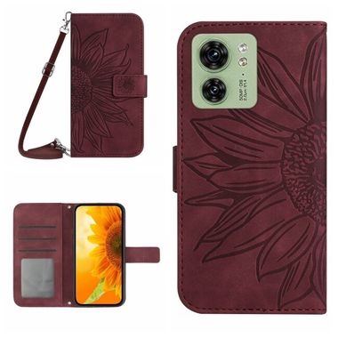 Peňaženkové kožené puzdro Sun Flower na Motorola Edge 40 - Vínovo červená