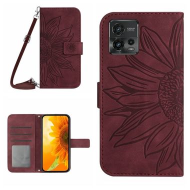 Peňaženkové kožené puzdro Sun Flower na Motorola Moto G72 - Vínovo Červená