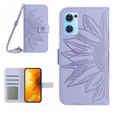 Peňaženkové kožené puzdro Sun Flower na Oppo Reno 7 5G - Fialová