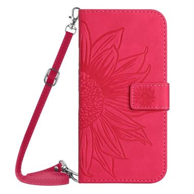 Peňaženkové kožené puzdro Sunflower Embossed na Galaxy A55 5G - Ružovo červená