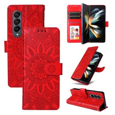 Peňaženkové kožené puzdro Sunflower na Samsung Galaxy Z Fold4 - Červená