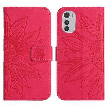 Peňaženkové kožené puzdro Sunflower Skin Feel na Moto E32 - Ružovo červená