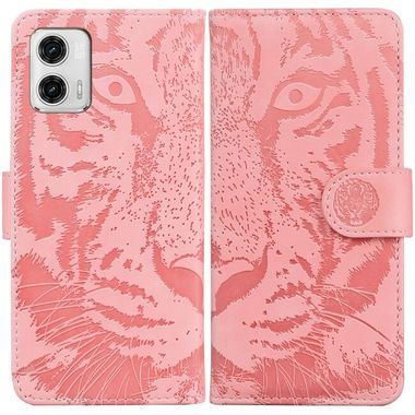 Peňaženkové kožené puzdro Tiger Embossing na Moto G73 5G - Ružová