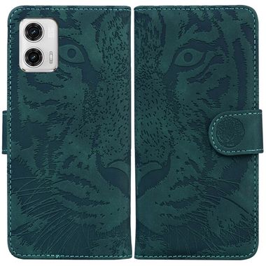 Peňaženkové kožené puzdro Tiger Embossing na Moto G73 5G - Zelená