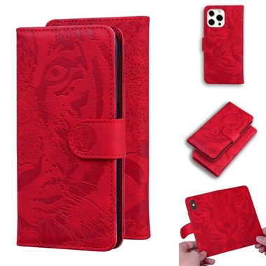 Peňaženkové kožené puzdro TIGER na iPhone 13 Pro - Červená