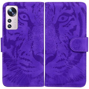 Peňaženkové kožené puzdro Tiger na Xiaomi 12 Pro - Fialová