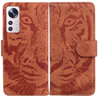 Peňaženkové kožené puzdro Tiger na Xiaomi 12 Pro - Hnedá