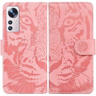 Peňaženkové kožené puzdro Tiger na Xiaomi 12 Pro - Ružová