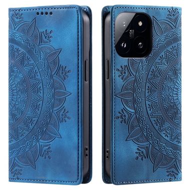 Peňaženkové kožené puzdro Totem na Xiaomi 14 Pro - Modrá