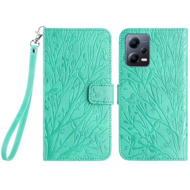 Peňaženkové kožené puzdro Tree Birds na Xiaomi Redmi Note 12 Pro+ 5G - Zelená