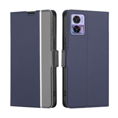 Peňaženkové kožené puzdro Twill na Motorola Edge 30 Neo - Modrá