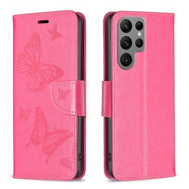 Peňaženkové kožené puzdro Two Butterflies na Samsung Galaxy S24 Ultra 5G - Ružovo červená