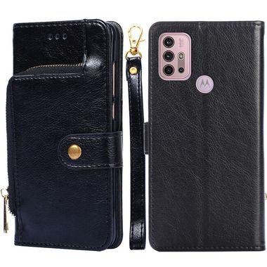 Peňaženkové kožené puzdro Zipper Bag na Moto G10/G20/G30 - Čierna