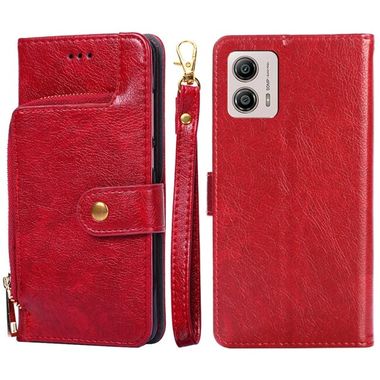 Peňaženkové kožené puzdro Zipper Bag na Motorola Moto G13 / G23 / G53 5G - Červená