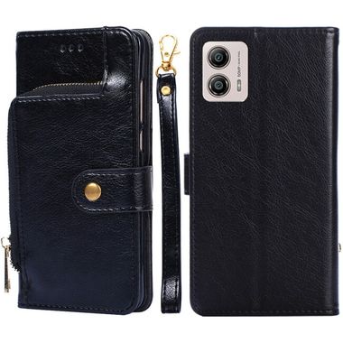 Peňaženkové kožené puzdro Zipper Bag na Motorola Moto G13 / G23 / G53 5G - Čierna