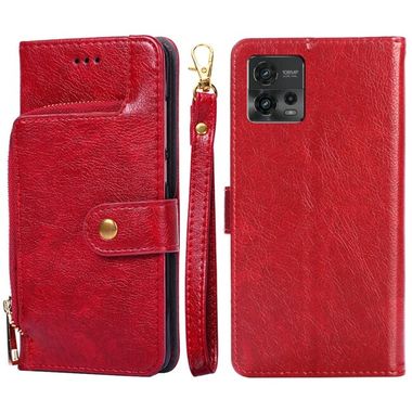 Peňaženkové kožené puzdro Zipper Bag na Motorola Moto G72 - Červená