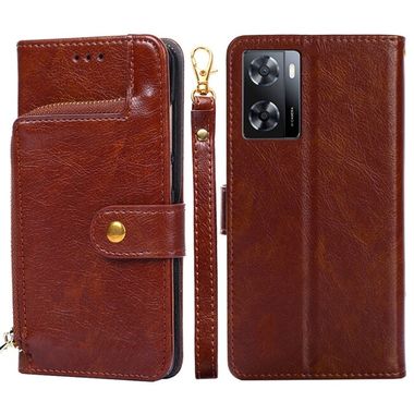 Peňaženkové kožené puzdro Zipper Bag na Oppo A57 / A57s - Hnedá