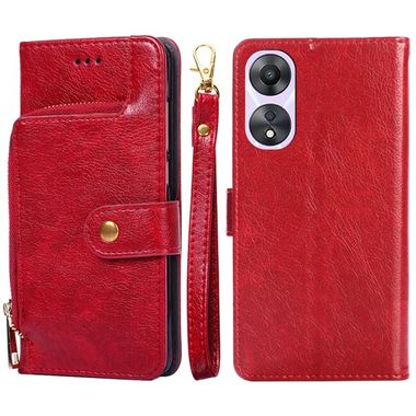 Peňaženkové kožené puzdro Zipper Bag na Oppo A58 5G - Červená