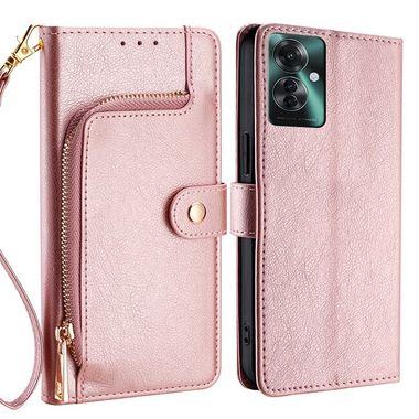 Peňaženkové kožené puzdro Zipper Bag na OPPO Reno11 F 5G - Ružové zlato