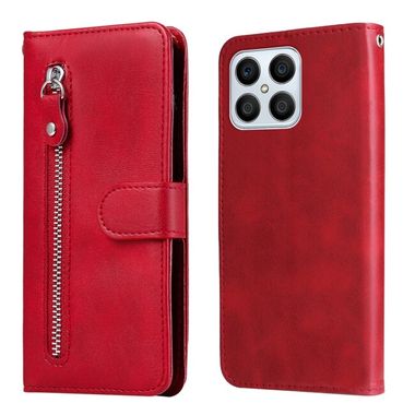 Peňaženkové kožené puzdro Zipper na Honor X8 5G/X6 - Červená