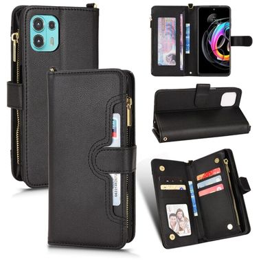 Peňaženkové kožené puzdro Zipper na Motorola Edge 20 Lite - Čierna