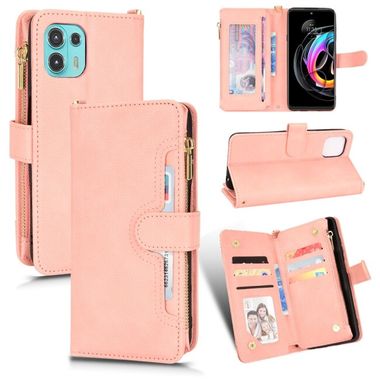 Peňaženkové kožené puzdro Zipper na Motorola Edge 20 Lite - Ružová