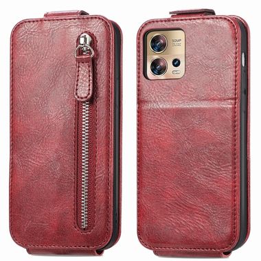 Peňaženkové kožené puzdro Zipper na Motorola Edge 30 Fusion - Červená