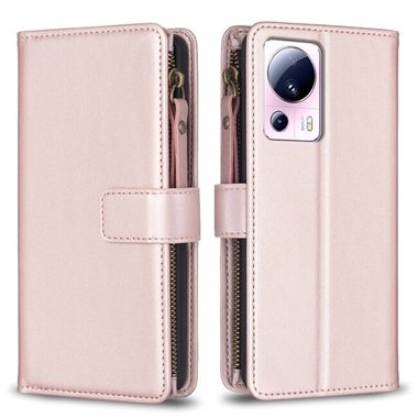 Peňaženkové kožené puzdro ZIPPER na Xiaomi 13 Lite - Ružovozlatá