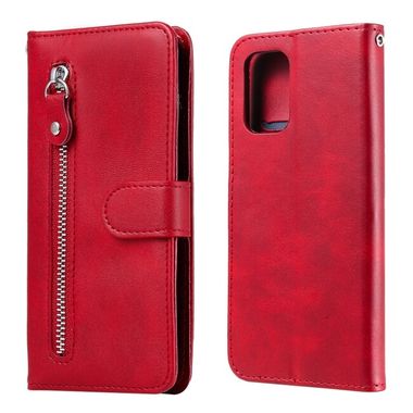 Peňaženkové kožené puzdro ZIPPER na Xiaomi Redmi Note 10 5G - Červená